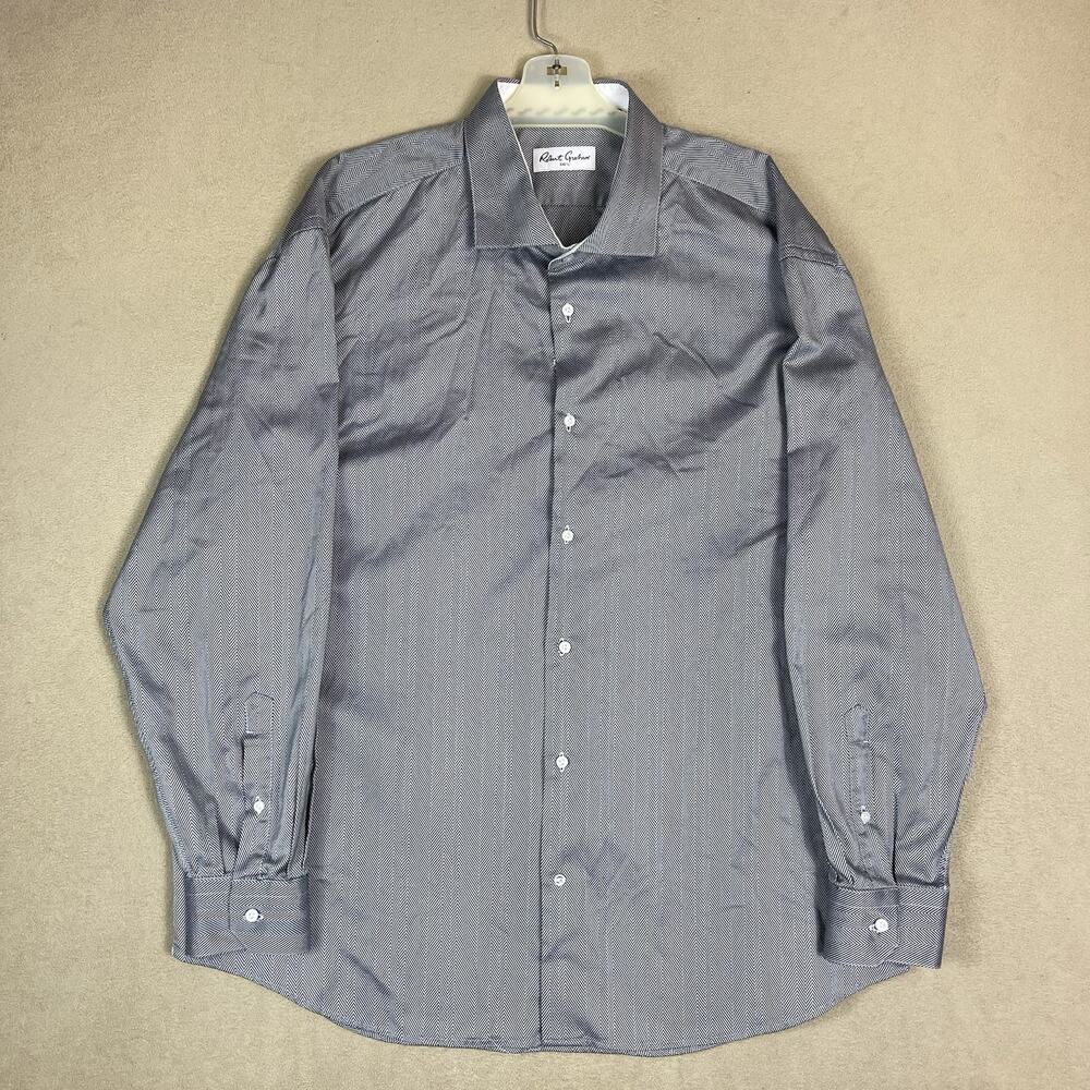 Robert Graham Shirt Mens 18.5 Gray Long Sleeve Flip Cuff Dress Button Up